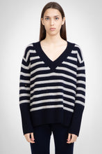 Load image into Gallery viewer, ALEGER Cashmere Blend V-Neck Sweater - Polar Grey/Navy