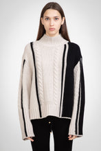 Load image into Gallery viewer, ALEGER Cashmere Blend Cable Sweater - Shell/Black