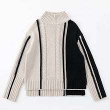 Load image into Gallery viewer, ALEGER Cashmere Blend Cable Sweater - Shell/Black
