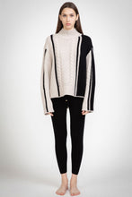 Load image into Gallery viewer, ALEGER Cashmere Blend Cable Sweater - Shell/Black