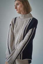 Load image into Gallery viewer, ALEGER Cashmere Blend Cable Sweater - Shell/Black