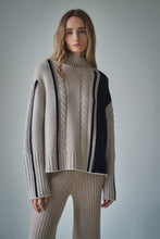 Load image into Gallery viewer, ALEGER Cashmere Blend Cable Sweater - Shell/Black