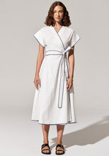 Load image into Gallery viewer, POL AVA WRAP DRESS -WHITE/BLUE