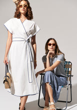 Load image into Gallery viewer, POL AVA WRAP DRESS -WHITE/BLUE
