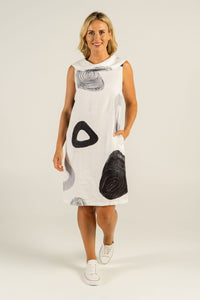 SEE SAW Achromatic Print Cowl Neck Dress